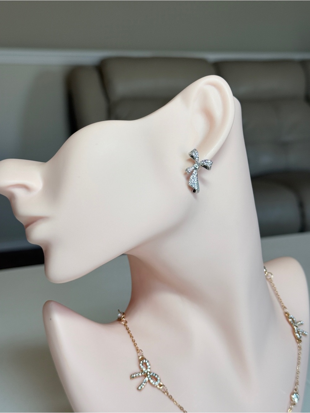 Delicate Bow Crystal Stud Earrings with Zirconia